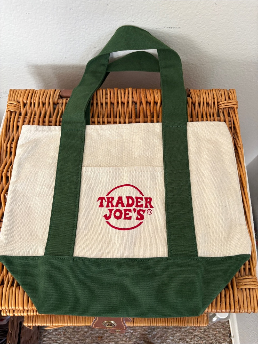 Green & Cream Canvas Tote Bag Trader Joe’s